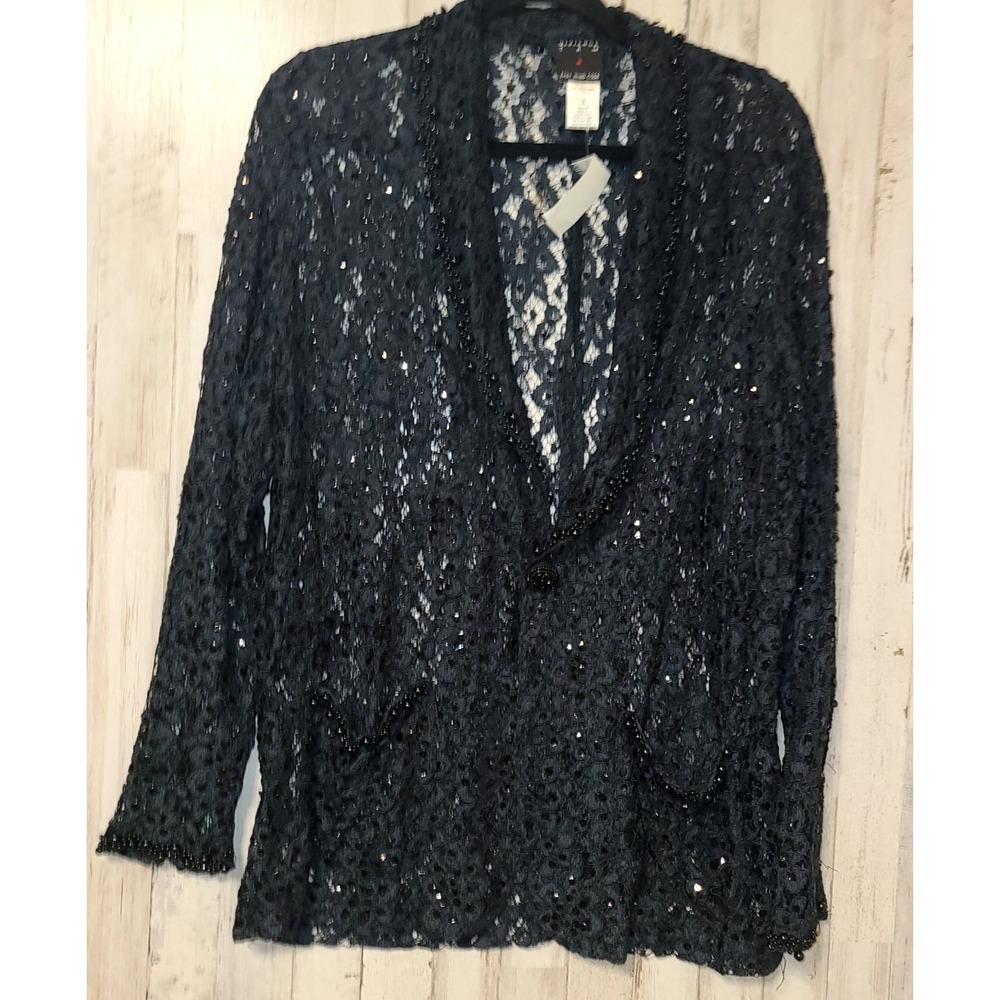 Vtg Vivienne Tam East Wind size 2 Lace Tunic Beaded Top Blouse Sheer jacket
